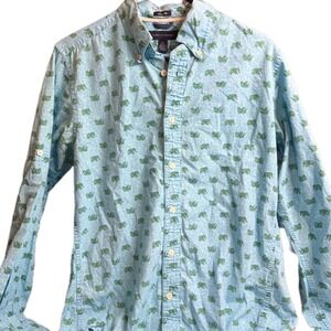 Tommy Hilfiger Button Down Shirt Elephant Print Long Sleeve Light Blue‎ S